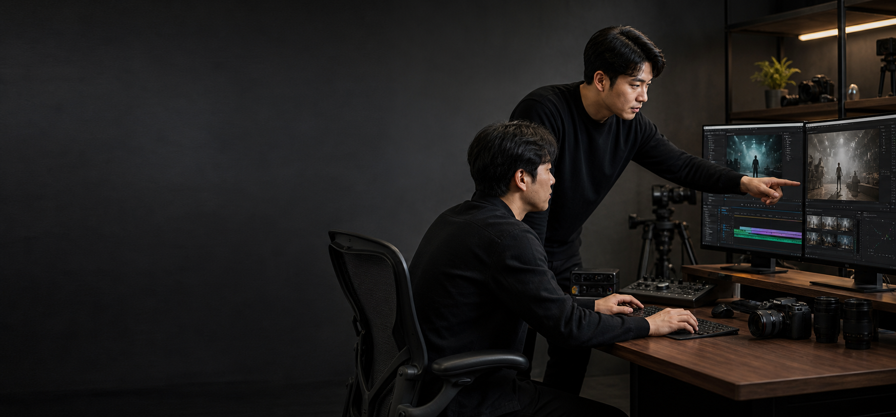브랜디파이 영상 제작팀이 편집 영상을 검토하는 장면